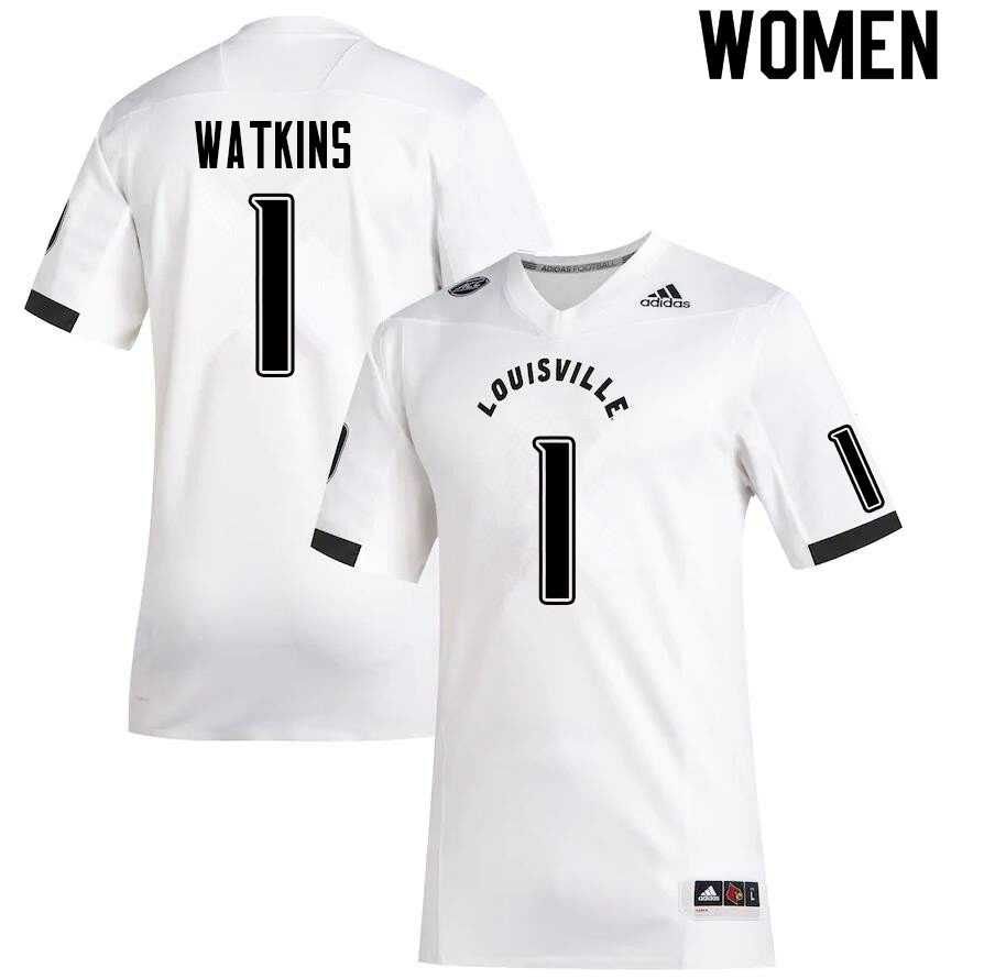 Women #1 Jordan Watkins Louisville Cardinals College Football Jerseys Sale-White